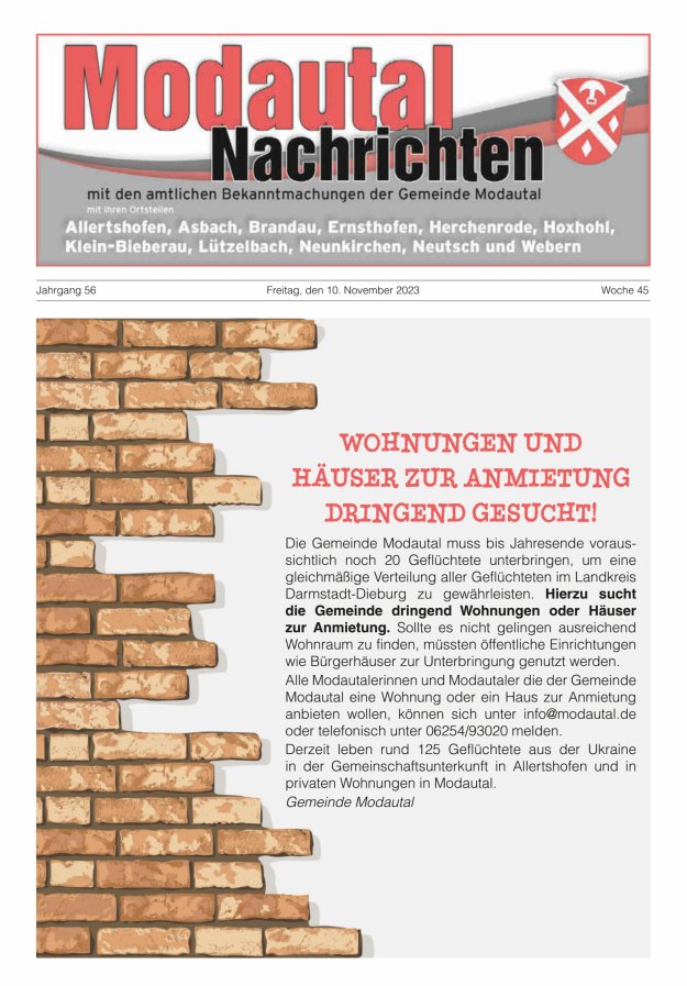 Modautal-Nachrichten Titelblatt 45/2023