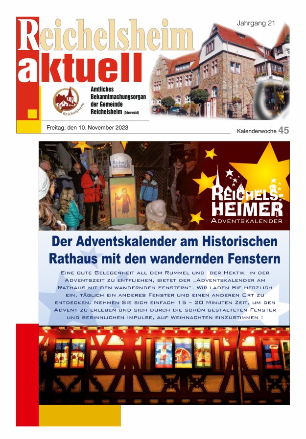 Reichelsheim aktuell - Amtsblatt der Gemeinde Reichelsheim(Odenwald) Titelblatt 45/2023