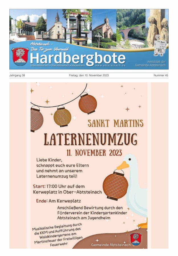Hardbergbote - Mitteilungsblatt der Gemeinde Abtsteinach Titelblatt 45/2023