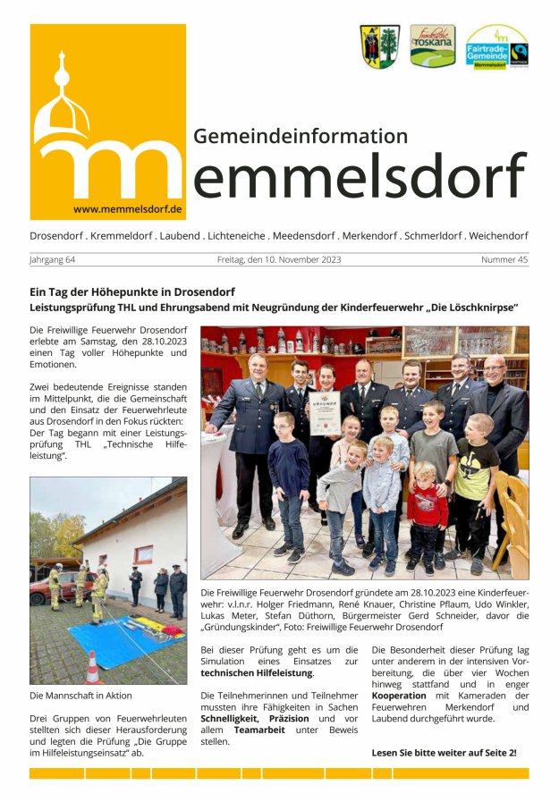 Mitteilungsblatt der Gemeinde Memmelsdorf Titelblatt 45/2023