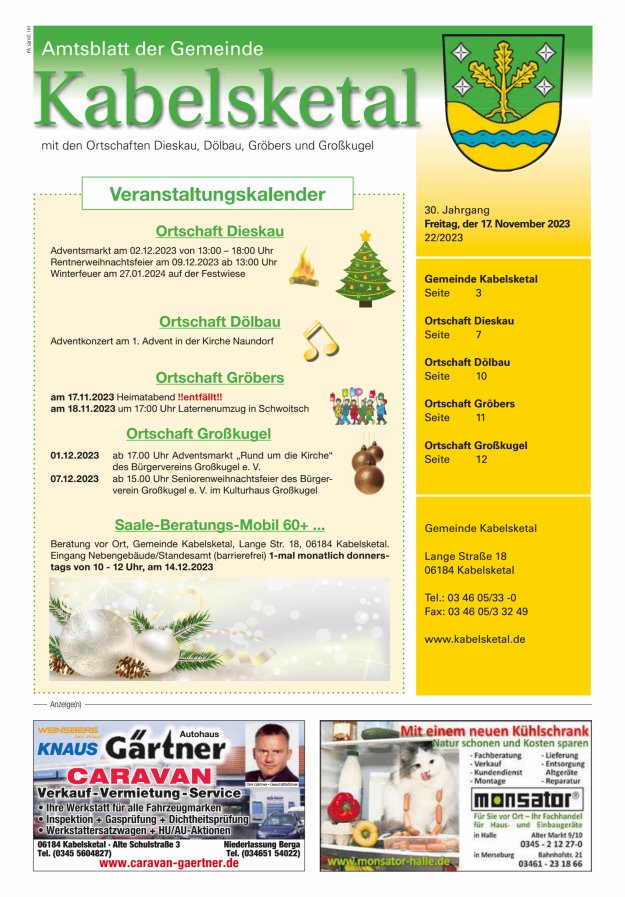 Amtsblatt der Gemeinde Kabelsketal mit den Ortsteilen Titelblatt 22/2023