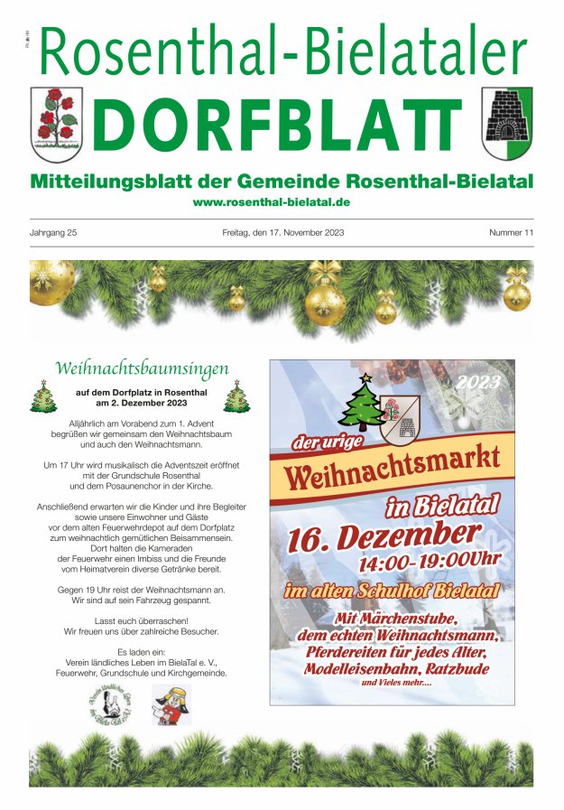 Rosenthal-Bielataler Dorfblatt Titelblatt 11/2023