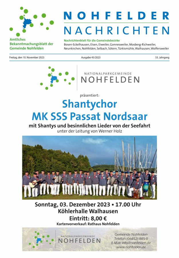 Nohfelder Nachrichten Titelblatt 45/2023