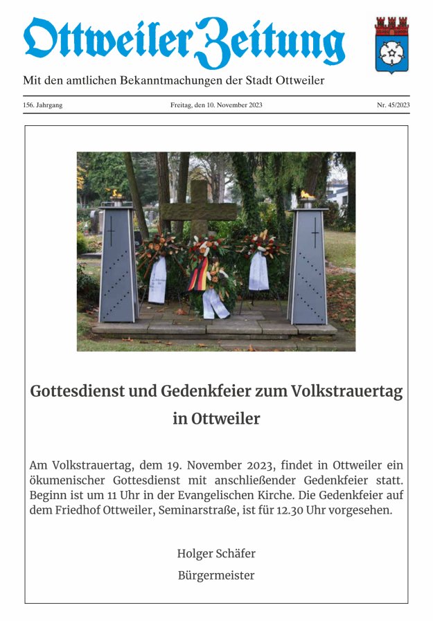 Ottweiler Zeitung Titelblatt 45/2023