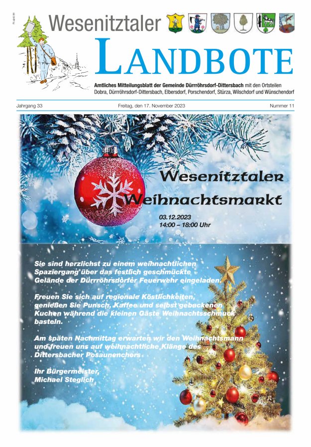 Wesenitztaler Landbote – Amtliches Mitteilungsblatt der Gemeinde Dürrröhrsdorf-Dittersbach Titelblatt 11/2023