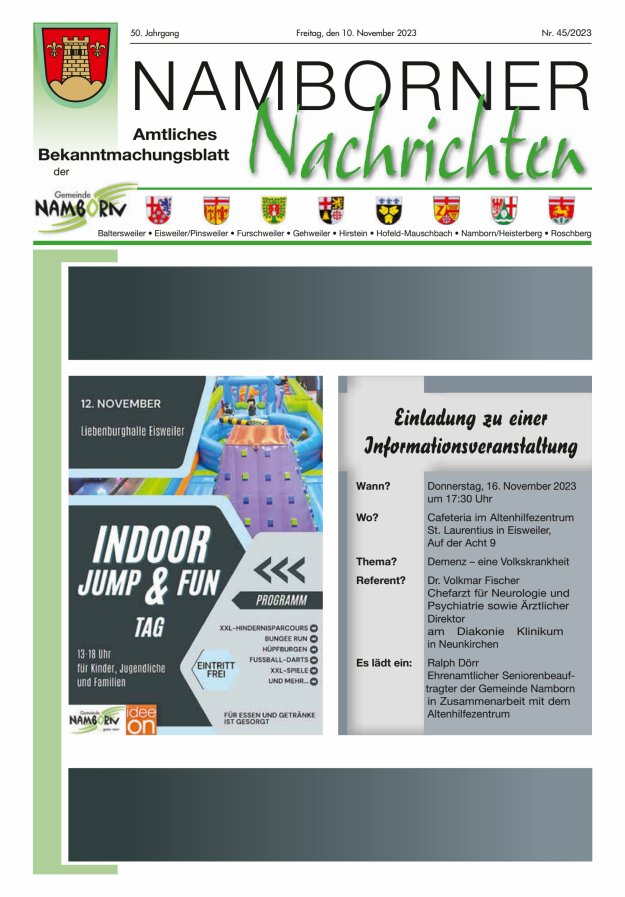 Namborner Nachrichten Titelblatt 45/2023