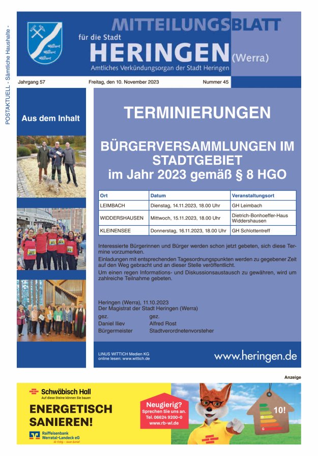 Mitteilungsblatt Heringen Titelblatt 45/2023