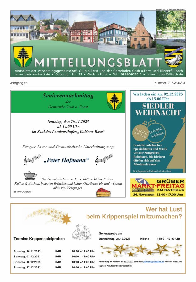 Amts- und Mitteilungsblatt der VGem Grub a.Forst Titelblatt 23/2023