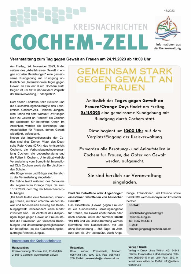 Kreisnachrichten Cochem-Zell Titelblatt 46/2023
