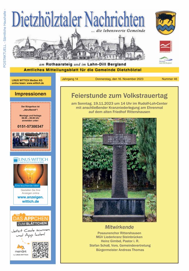 Dietzhölztaler Nachrichten Titelblatt 46/2023