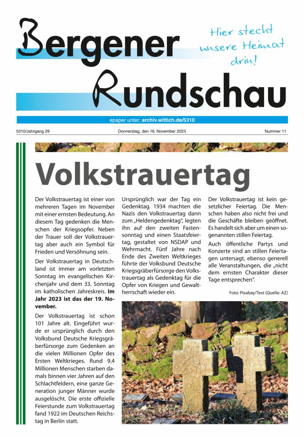 Bergener Rundschau Titelblatt 11/2023