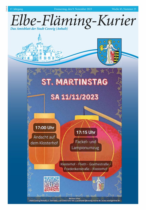 Elbe-Fläming-Kurier Das Amtsblatt der Stadt Coswig (Anhalt) Titelblatt 23/2023