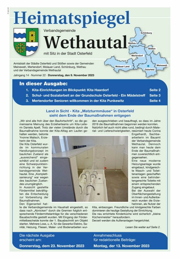 Heimatspiegel Verbandsgemeinde Wethautal mit Sitz in der Stadt Osterfeld Titelblatt 22/2023