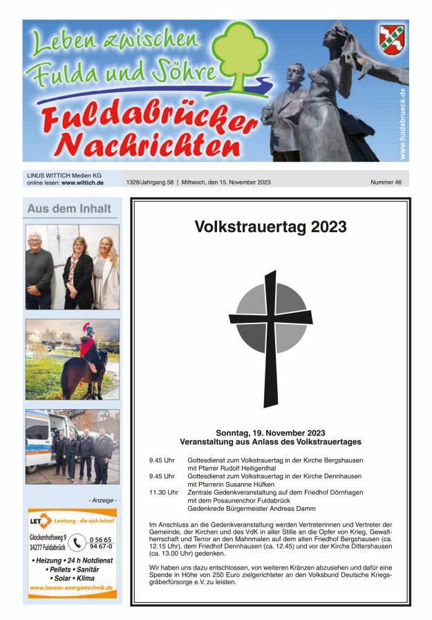 Fuldabrücker Nachrichten Titelblatt 46/2023