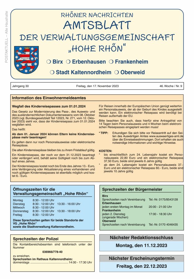 Rhöner Nachrichten Titelblatt 09/2023