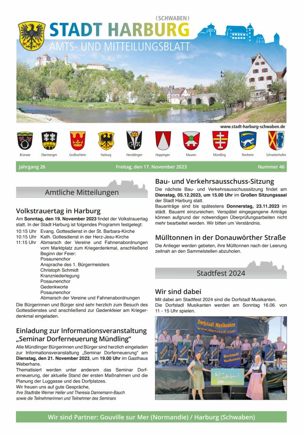 Amts- und Mitteilungsblatt der Stadt Harburg Titelblatt 46/2023
