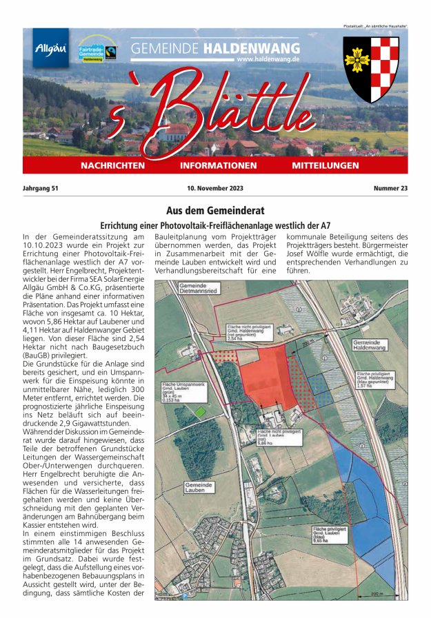 sBlättle der Gemeinde Haldenwang Titelblatt 23/2023