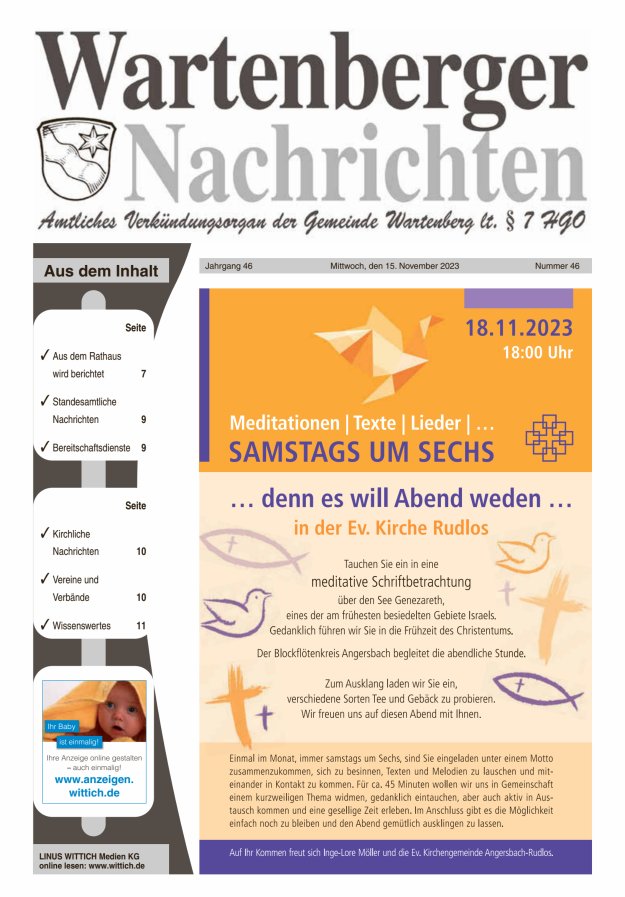 Wartenberger Nachrichten Titelblatt 46/2023