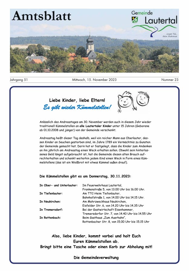 Amtsblatt der Gemeinde Lautertal Titelblatt 23/2023