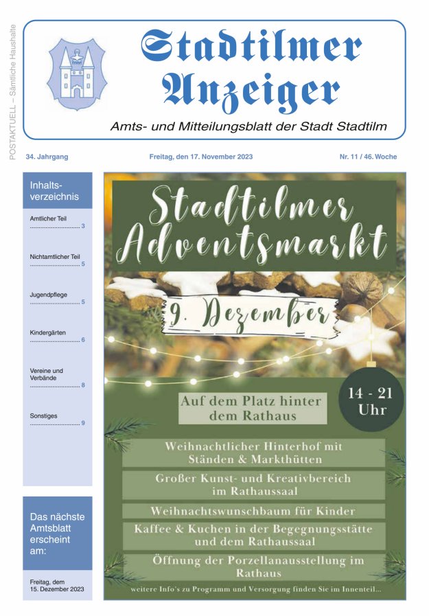 Stadtilmer Anzeiger Titelblatt 11/2023