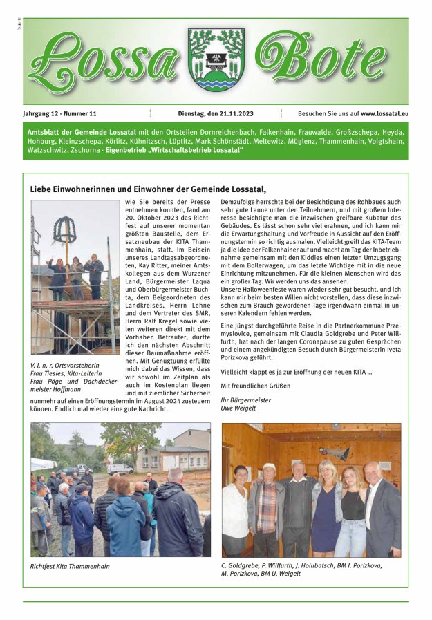 Amtsblatt Lossa Bote - Gemeinde Lossatal mit den Ortsteilen Titelblatt 11/2023