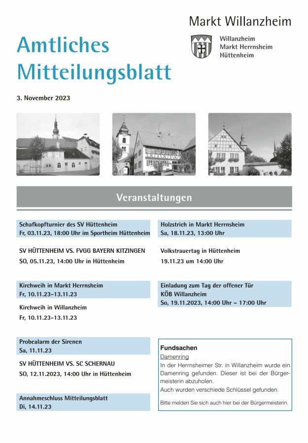 Amtliches Mitteilungsblatt des Marktes Willanzheim Titelblatt 22/2023