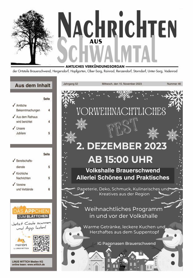 Nachrichten aus Schwalmtal Titelblatt 46/2023