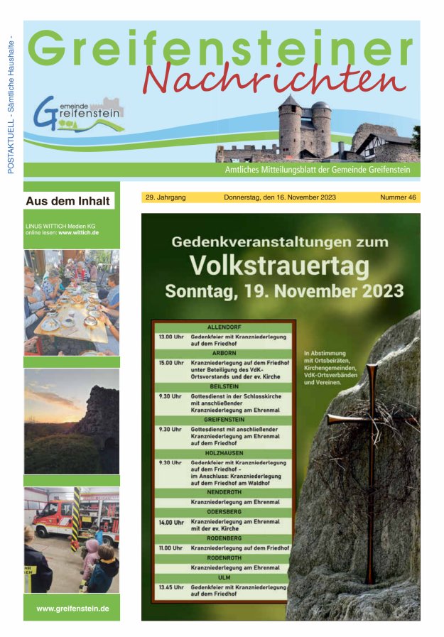 Mitteilungsblatt der Gemeinde Greifenstein Titelblatt 46/2023