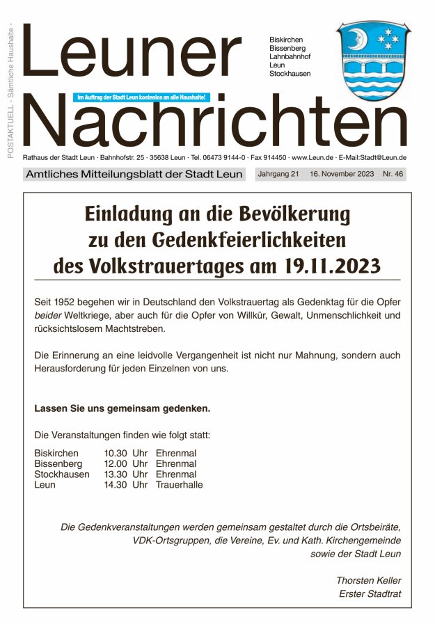 Leuner Nachrichten Titelblatt 46/2023