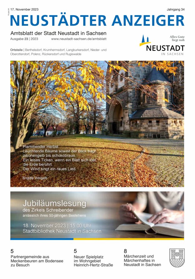 Neustädter Anzeiger - Amts- und Heimatblatt der Stadt Neustadt in Sachsen Titelblatt 23/2023