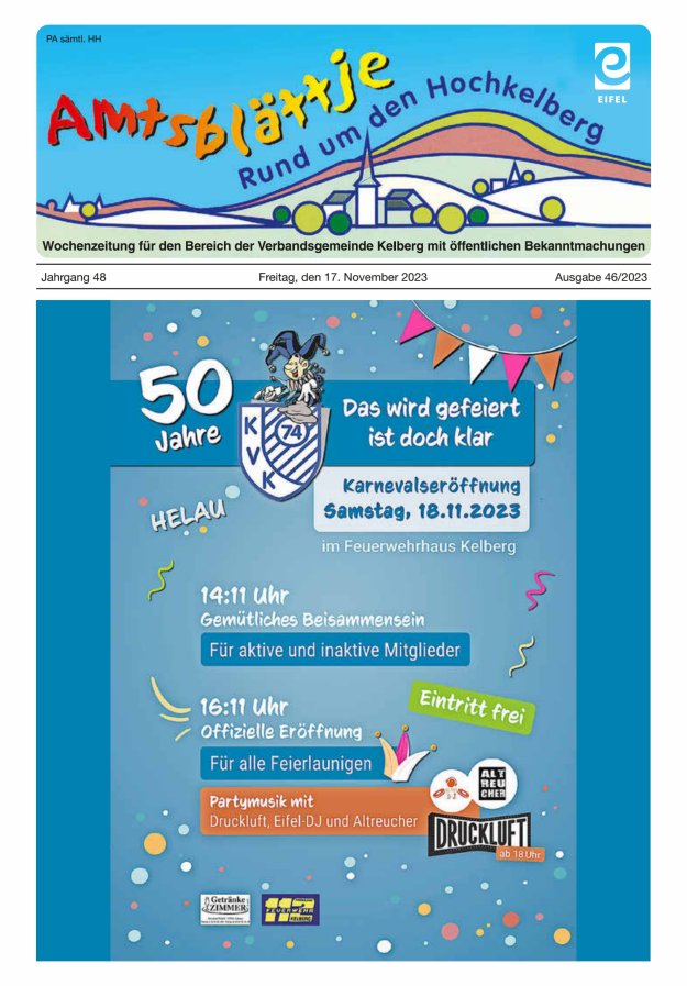 Amtsblättje - Rund um den Hochkelberg Titelblatt 46/2023