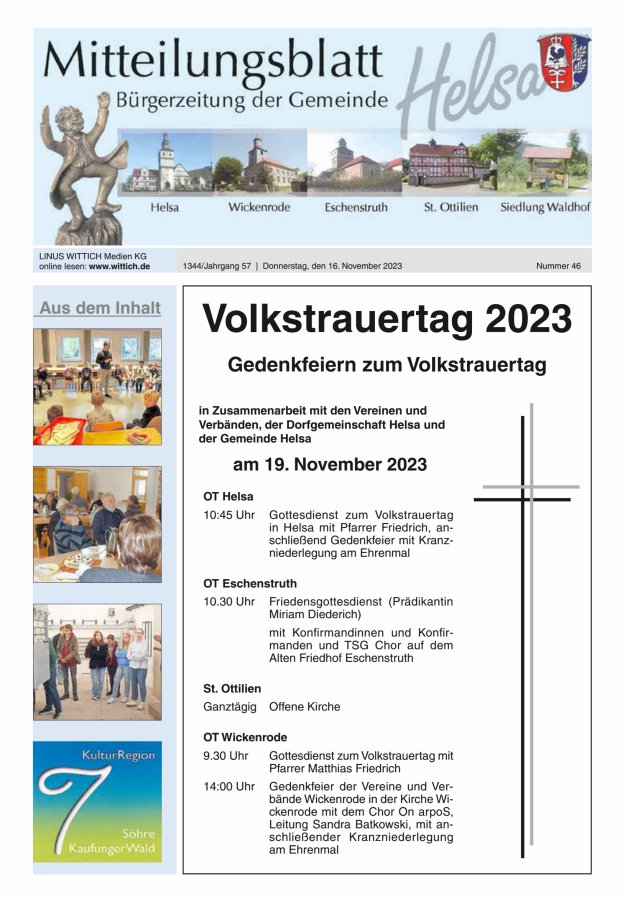 Mitteilungsblatt Helsa Titelblatt 46/2023