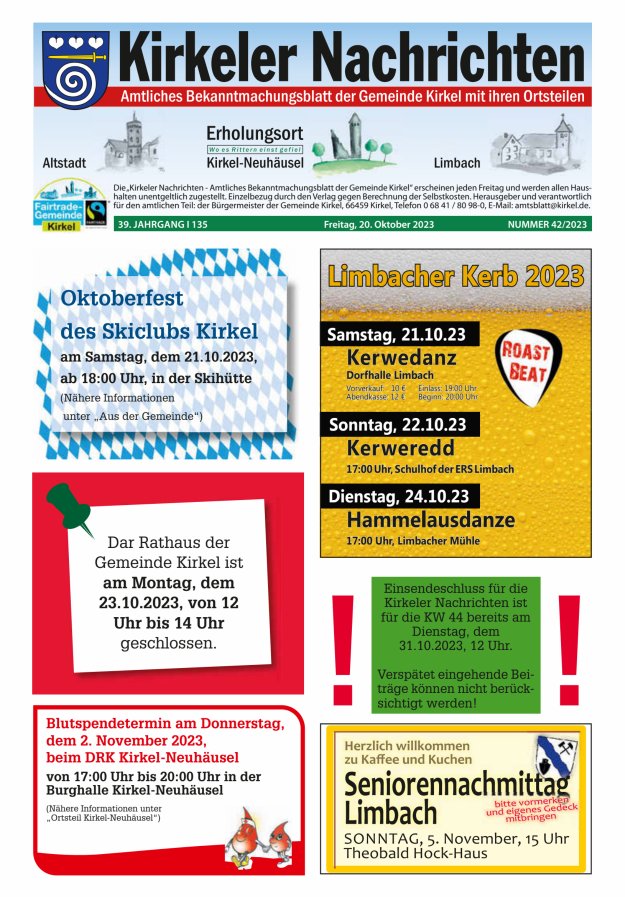 Kirkeler Nachrichten Titelblatt 42/2023