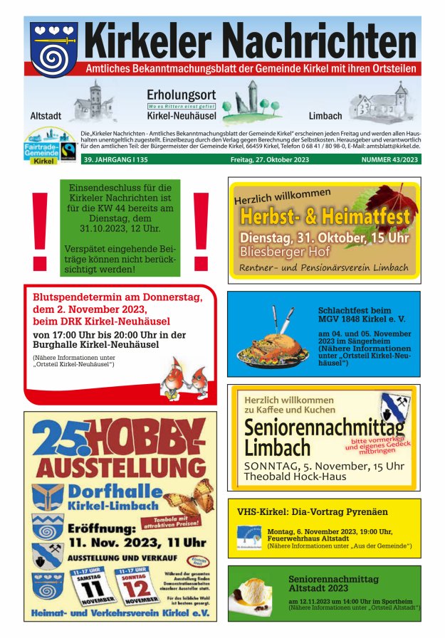 Kirkeler Nachrichten Titelblatt 43/2023