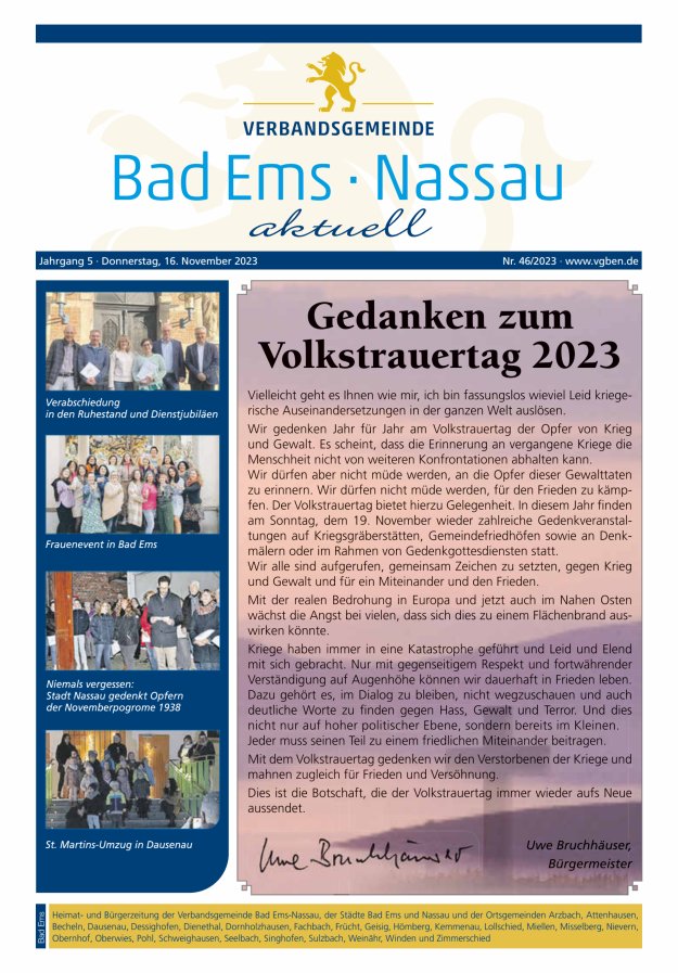 Bad Ems-Nassau aktuell Ausgabe Bad Ems Titelblatt 46/2023