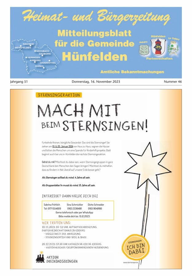 Mitteilungsblatt für die Gemeinde Hünfelden Titelblatt 46/2023