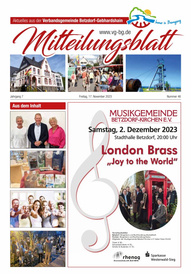 Aktuelles aus der VG Betzdorf-Gebhardshain Ausgabe Gebhardshain Titelblatt 46/2023