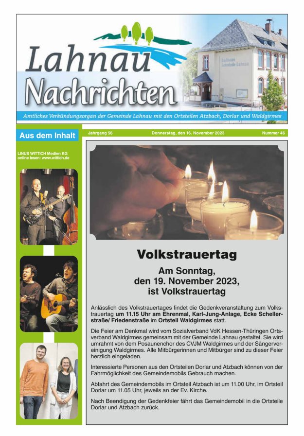 Lahnau Nachrichten Titelblatt 46/2023