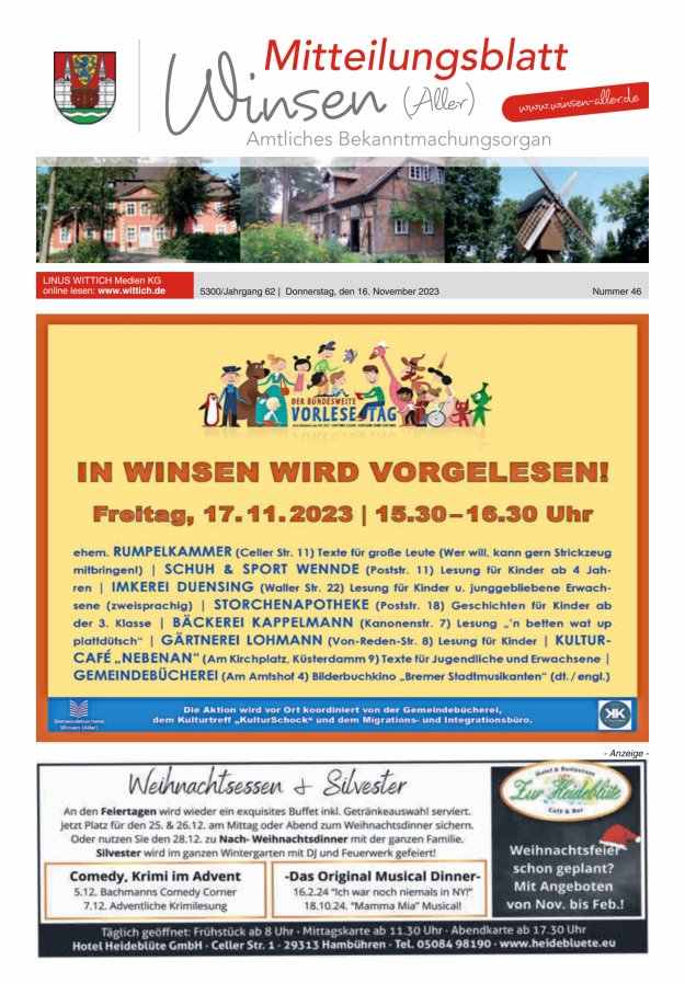Mitteilungsblatt der Gemeinde Winsen Titelblatt 46/2023
