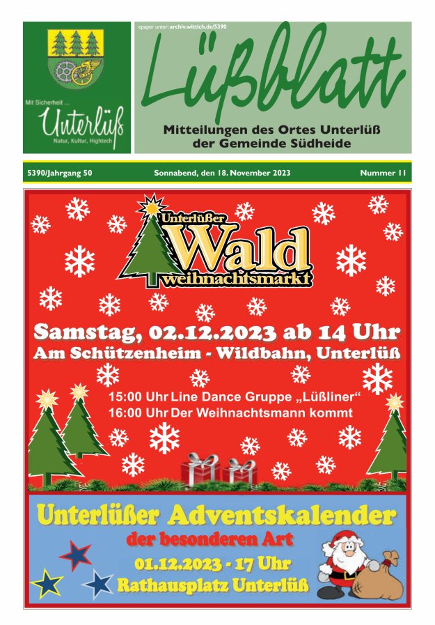 Mitteilungsblatt der Gemeinde Unterlüß Titelblatt 11/2023