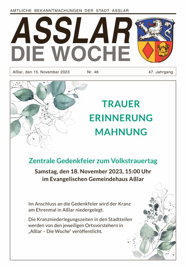 Asslar - Die Woche Titelblatt 46/2023
