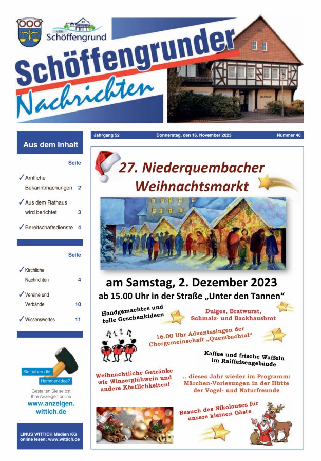 Schöffengrunder Nachrichten Titelblatt 46/2023