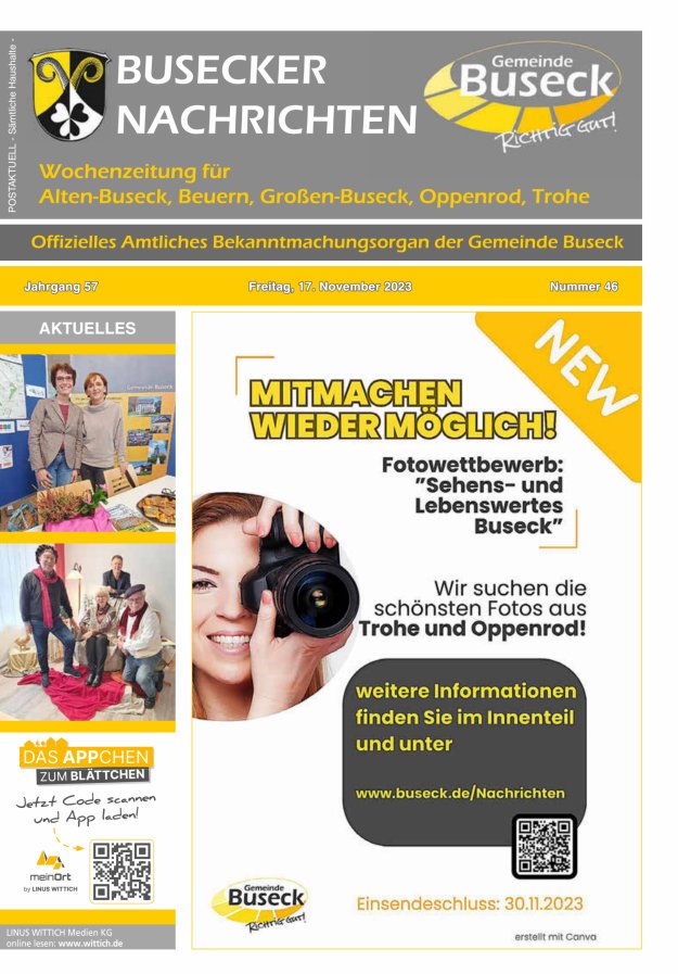 Busecker Nachrichten Titelblatt 46/2023
