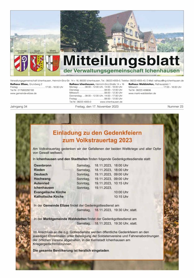Mitteilungsblatt der Verwaltungsgemeinschaft Ichenhausen Titelblatt 23/2023
