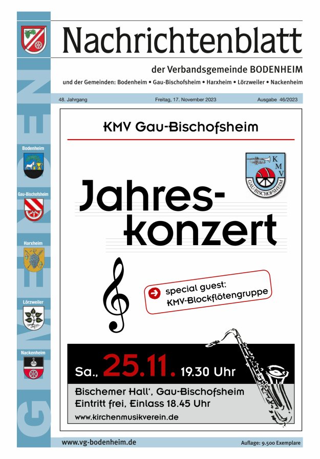 Nachrichtenblatt der VG Bodenheim              Titelblatt 46/2023