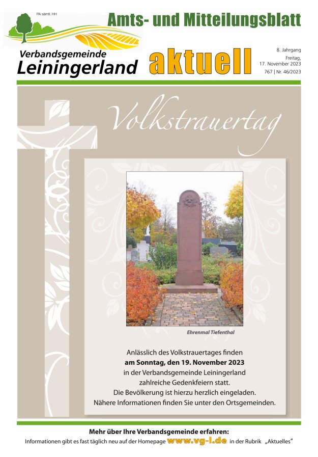 VG Leiningerland aktuell Titelblatt 46/2023