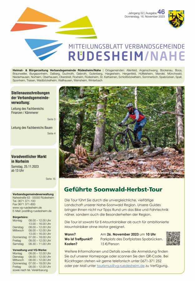 Mitteilungsblatt Verbandsgemeinde Rüdesheim und zugehörige Ortsgemeinden Titelblatt 46/2023