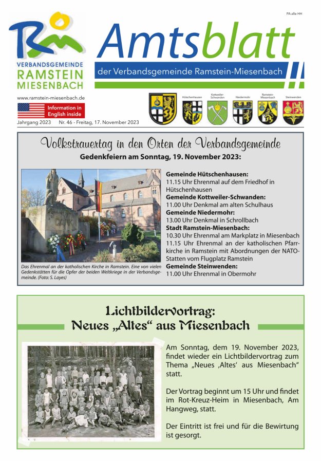 Amtsblatt VG Ramstein-Miesenbach Titelblatt 46/2023