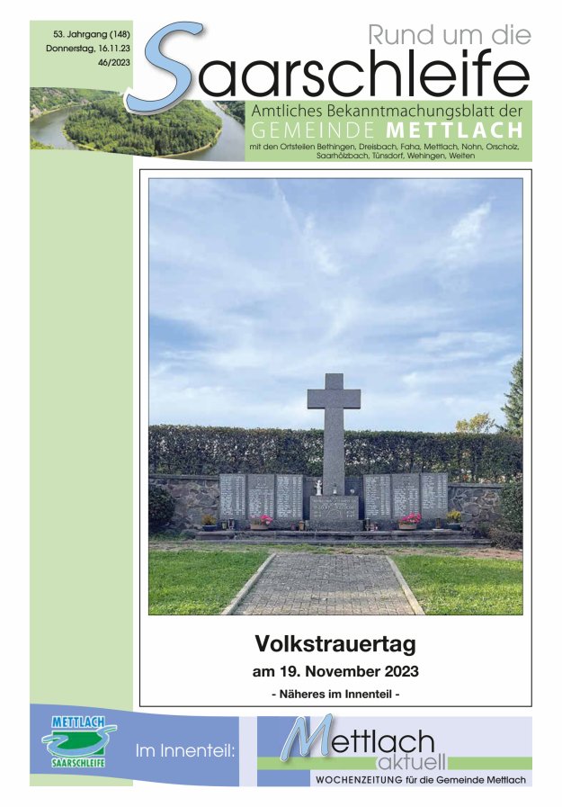 Rund um die Saarschleife Gemeinde Mettlach Titelblatt 46/2023