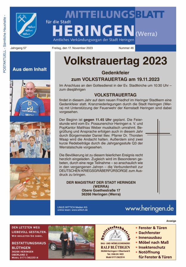 Mitteilungsblatt Heringen Titelblatt 46/2023